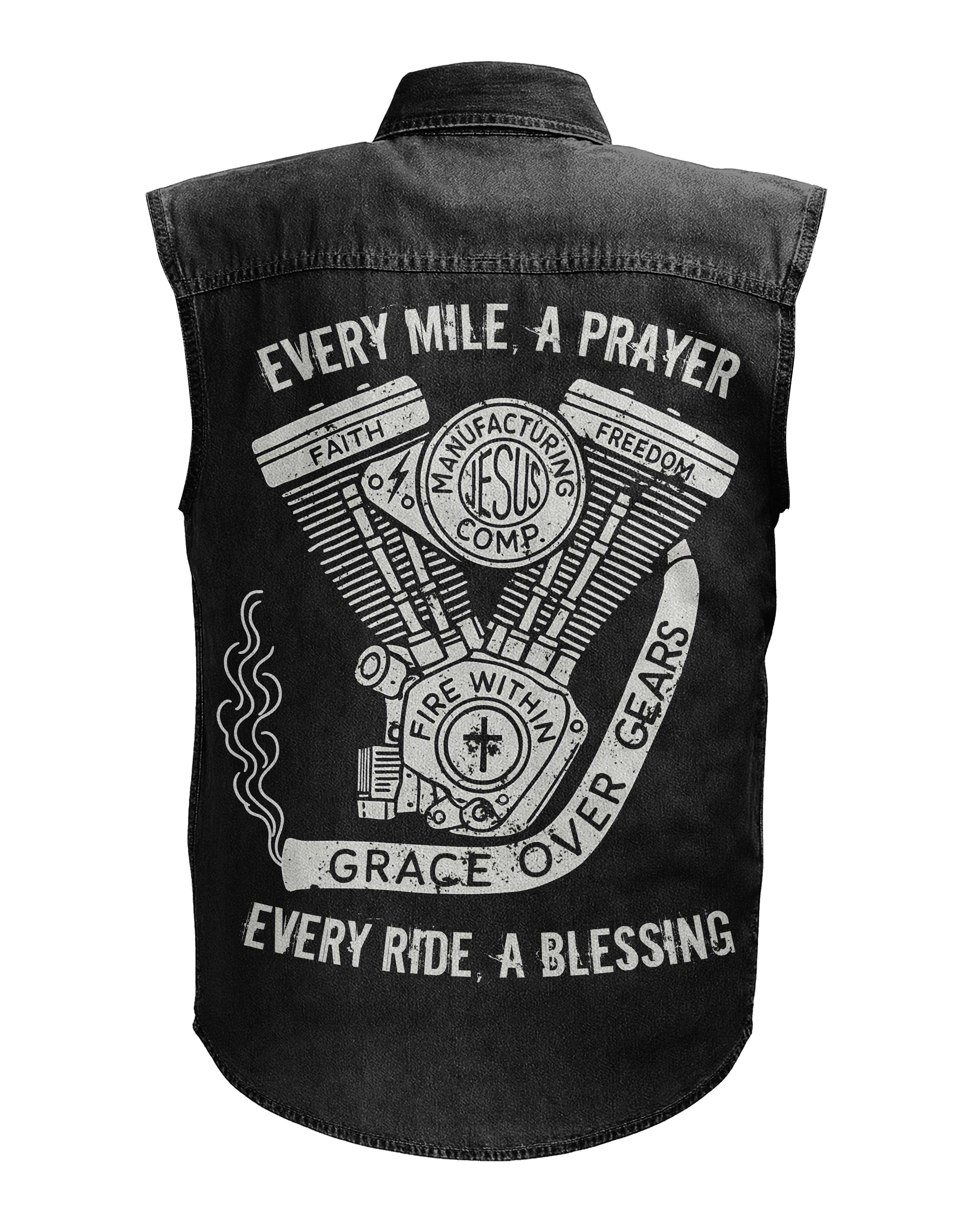 Every Mile A Prayer Sleevesless Denim Shirt