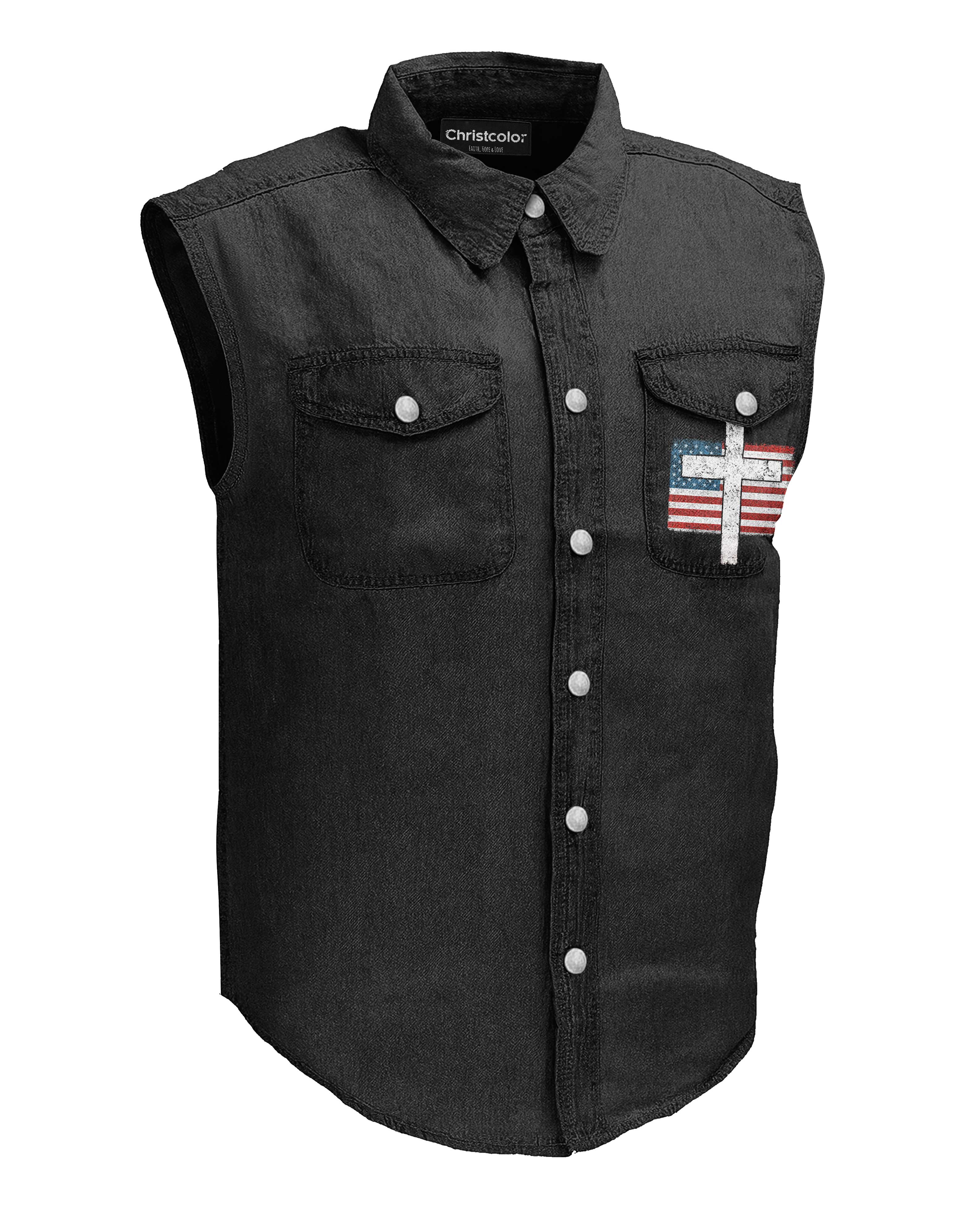 Sworn To The Savior  Sleevesless Denim Shirt