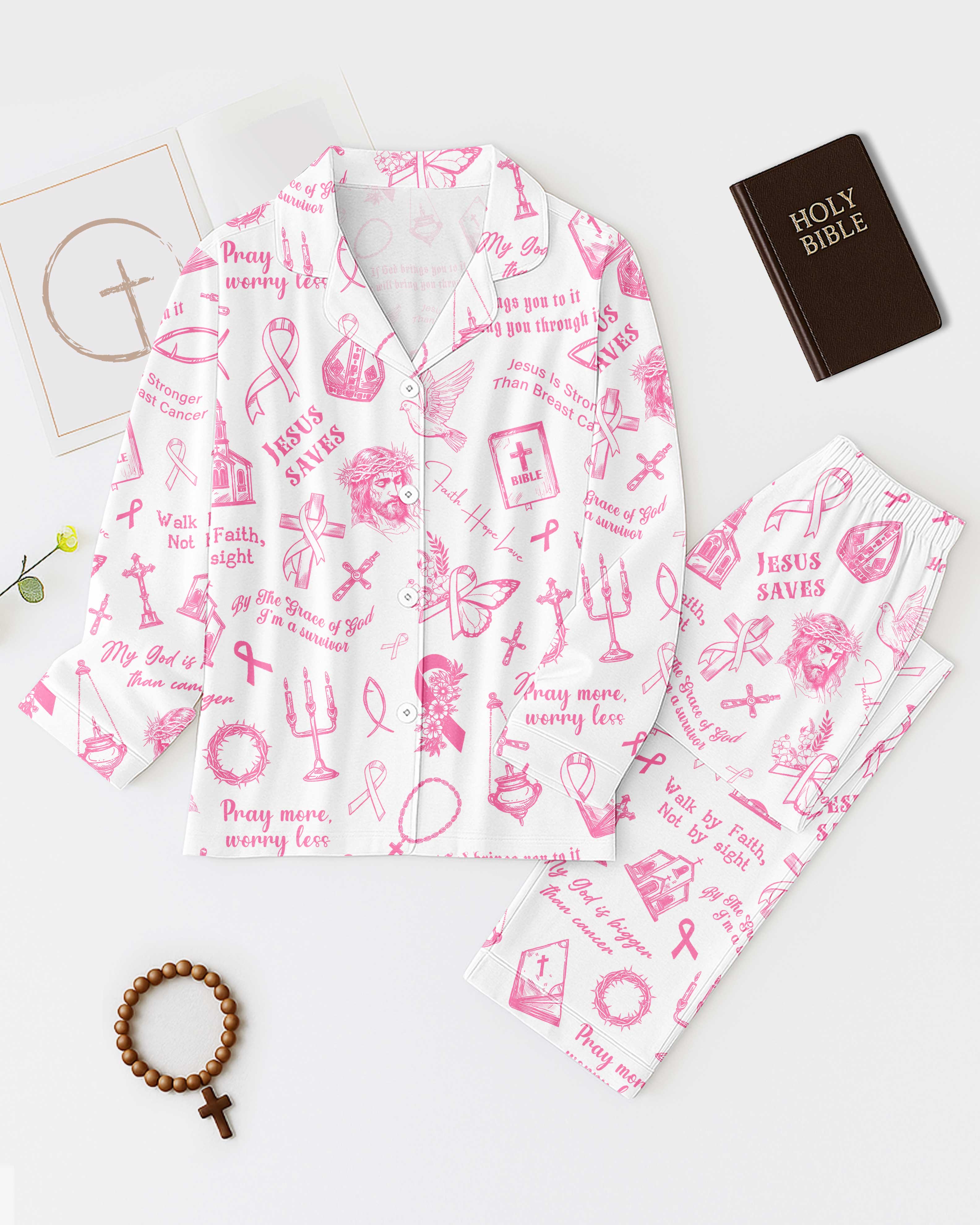 My God Is Bigger Than Cancer Button Pajamas