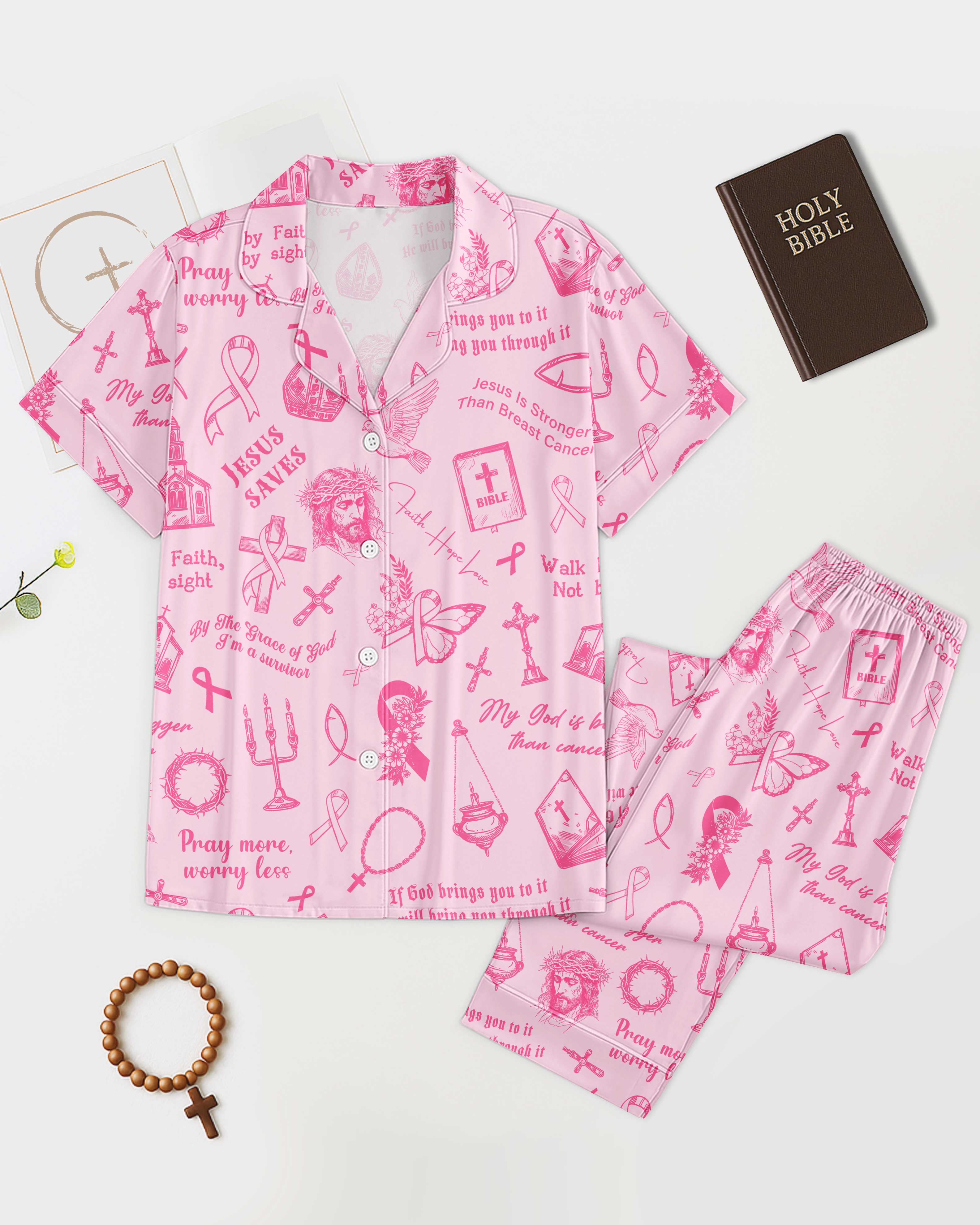 My God Is Bigger Than Cancer Button Pajamas