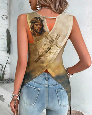 No Weapon Formed Against You Shall Prosper All Over Print Cut Out Wrap Back Tank Top
