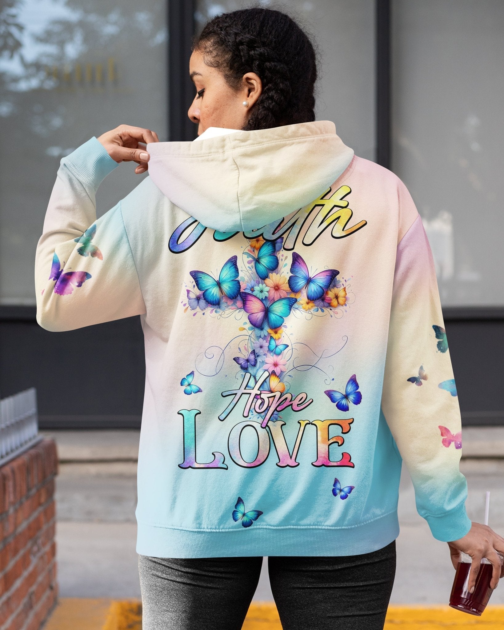 Butterfly Faith Hope Love All Over Print Zip Hoodie