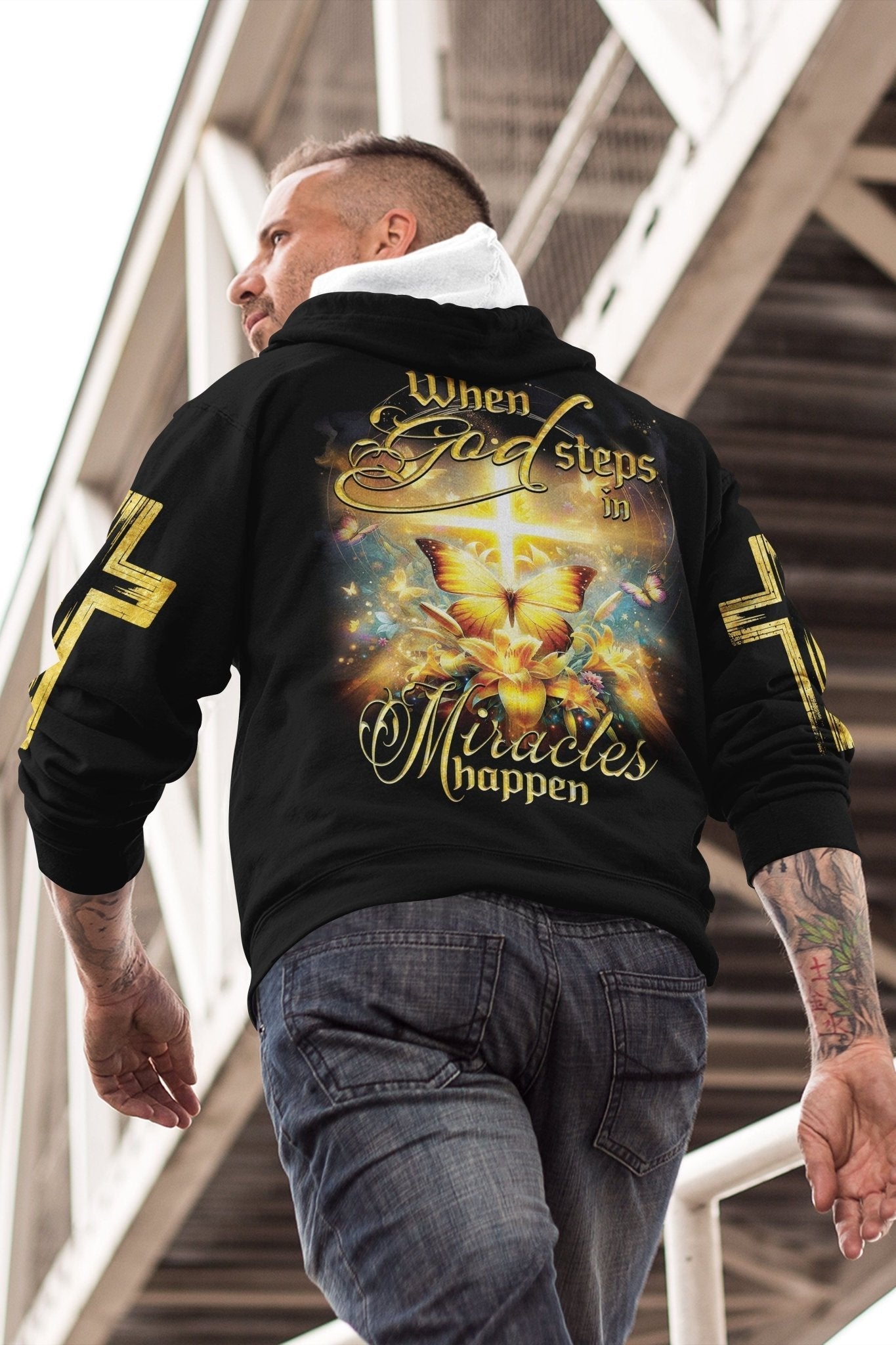 God Steps In Miracles Happen All Over Print Hoodie