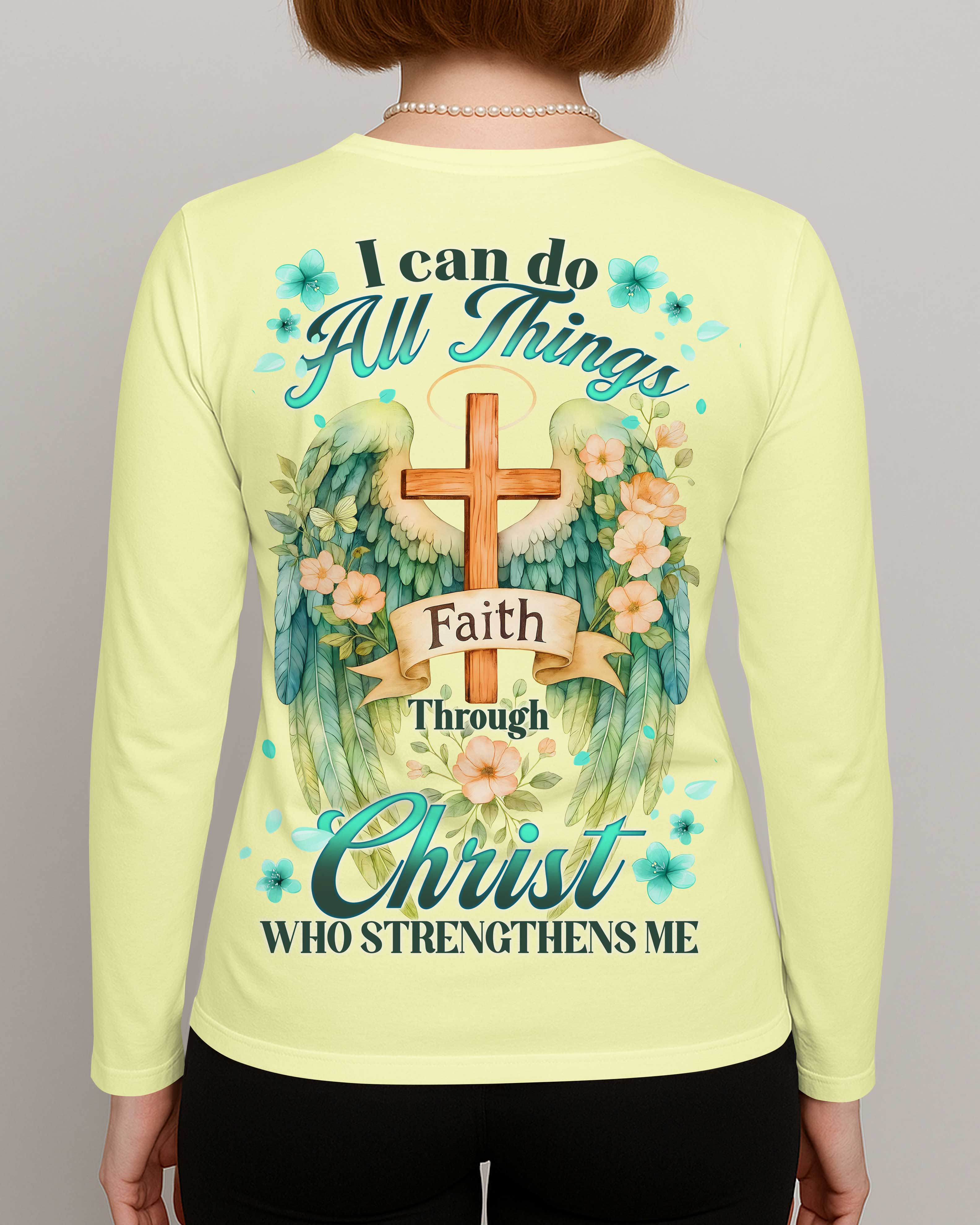 I Can Do All Things Faith Through Christ V-neck Long Sleeves Shirt