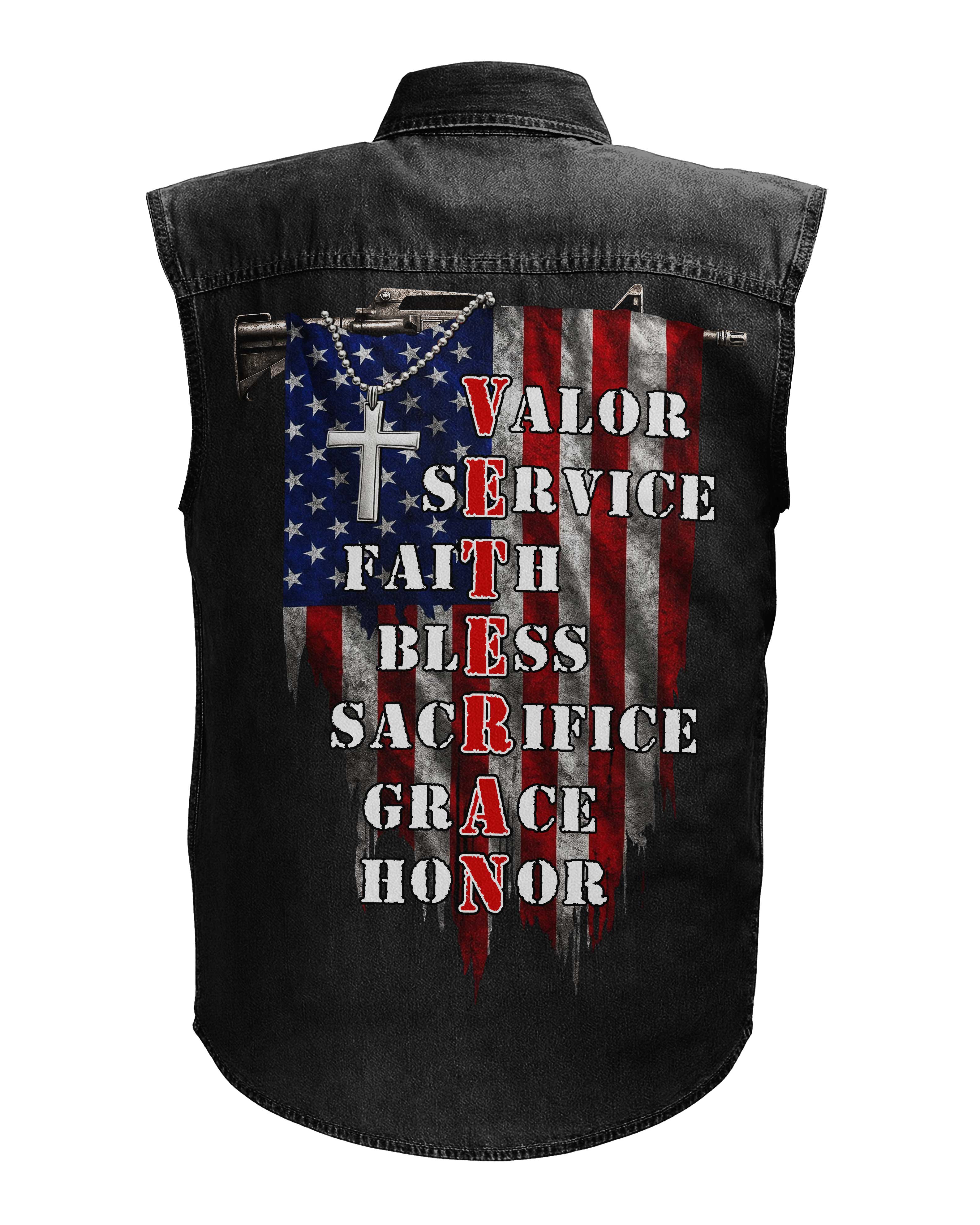 Christian Veteran Sleevesless DenimShirt