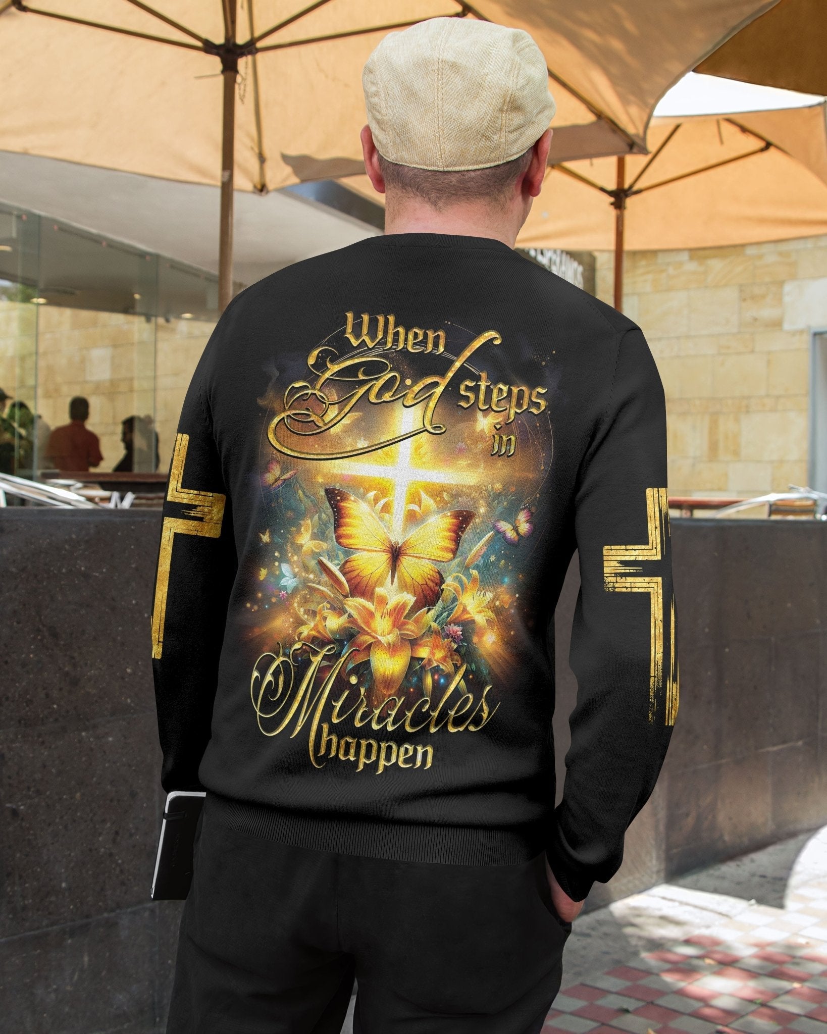 God Steps In Miracles Happen All Over Print Sweater