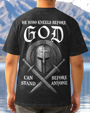 He Who Kneels Before God Can Stand Before Anyone All Over Print T-Shirt