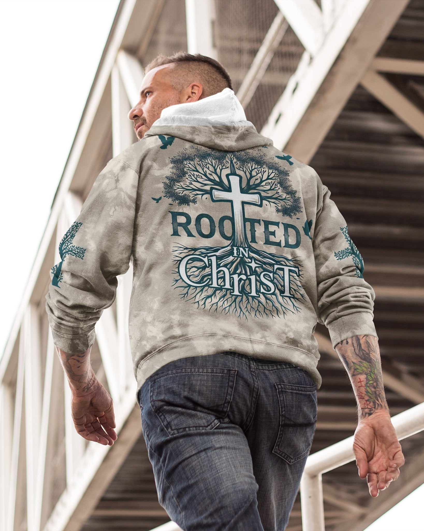 Rooted In Christ All Over Print Zip Hoodie