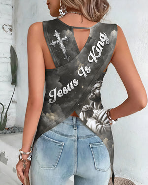 Faith Moves Mountains All Over Print Cut Out Wrap Back Tank Top