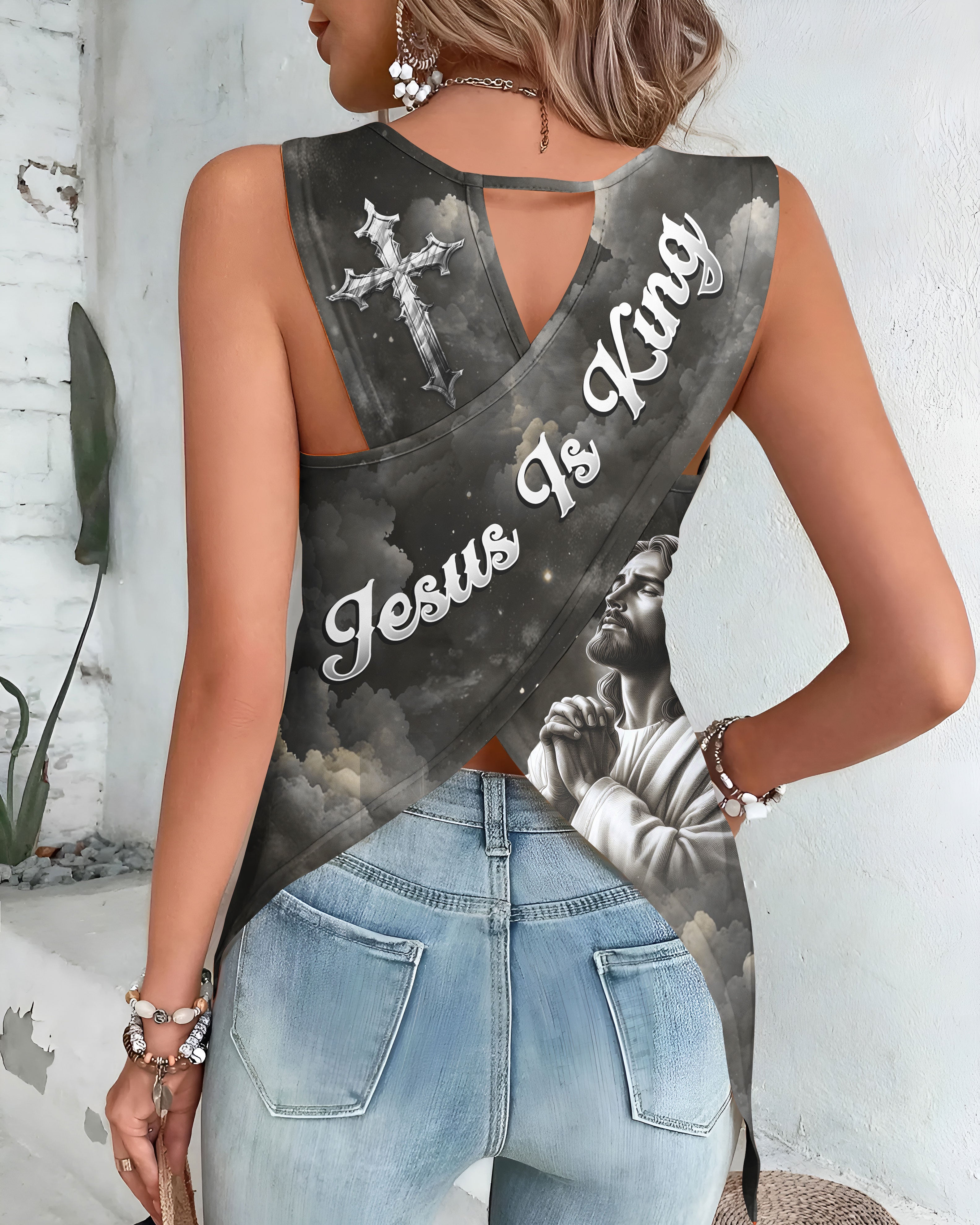 Faith Moves Mountains All Over Print Cut Out Wrap Back Tank Top