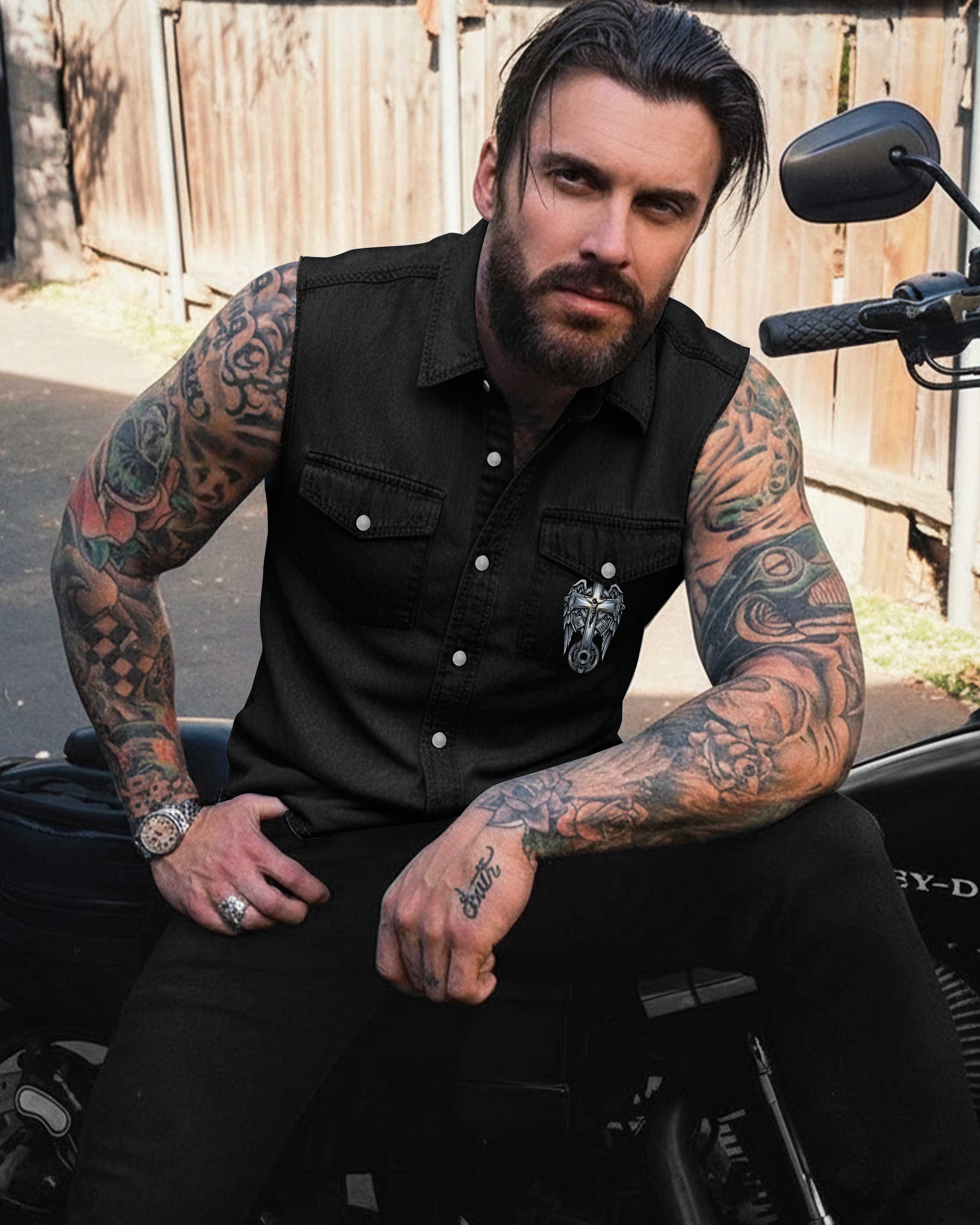 I Am A Simple Man Sleevesless Denim Shirt