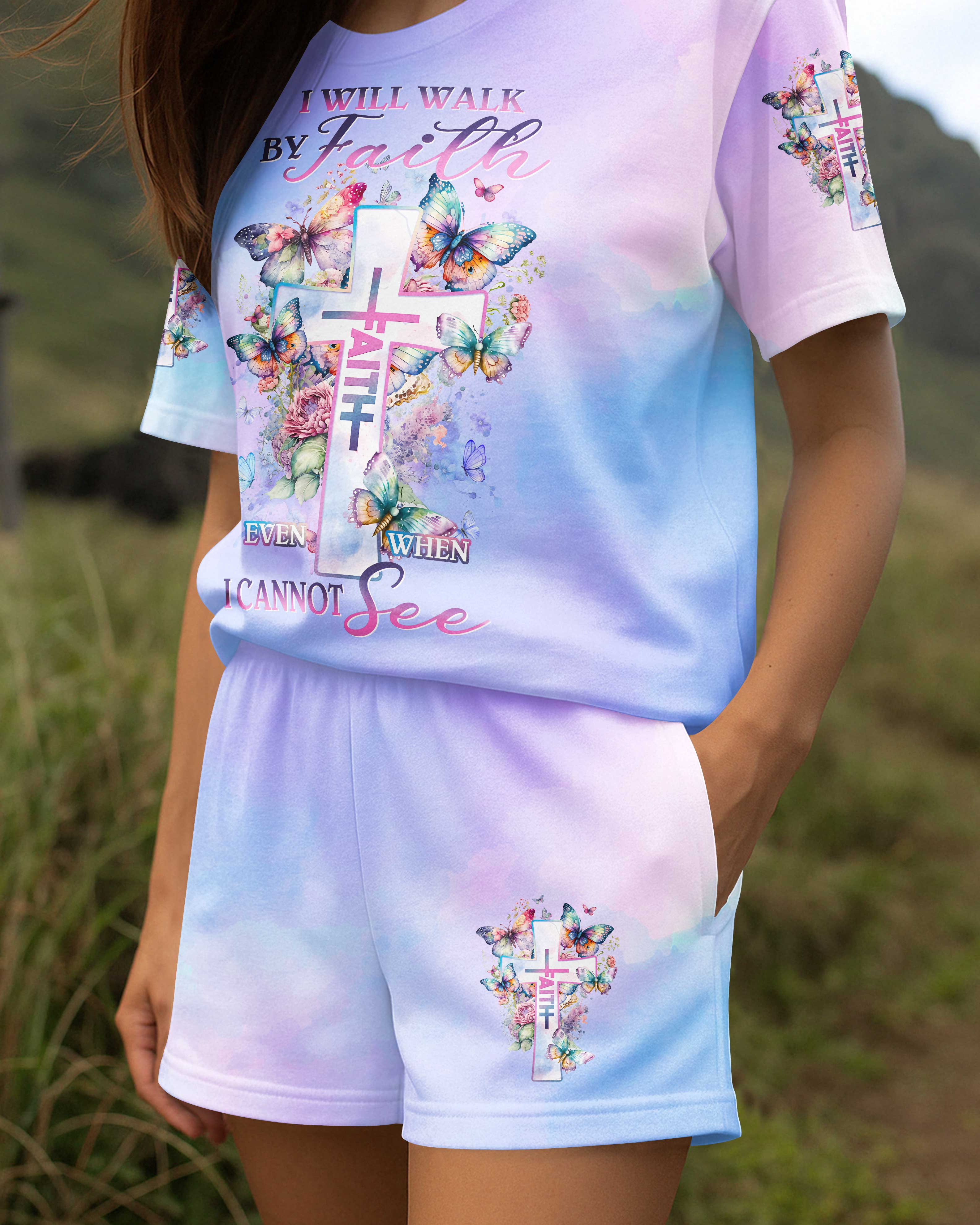 I Will Walk By Faith Even When I Cannot See All Over Print Summer Set