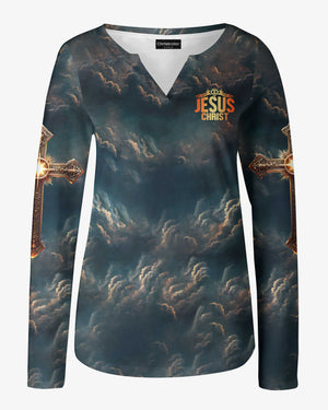 I'm Covered By His Grace All Over Print V-neck Long Sleeves Shirt