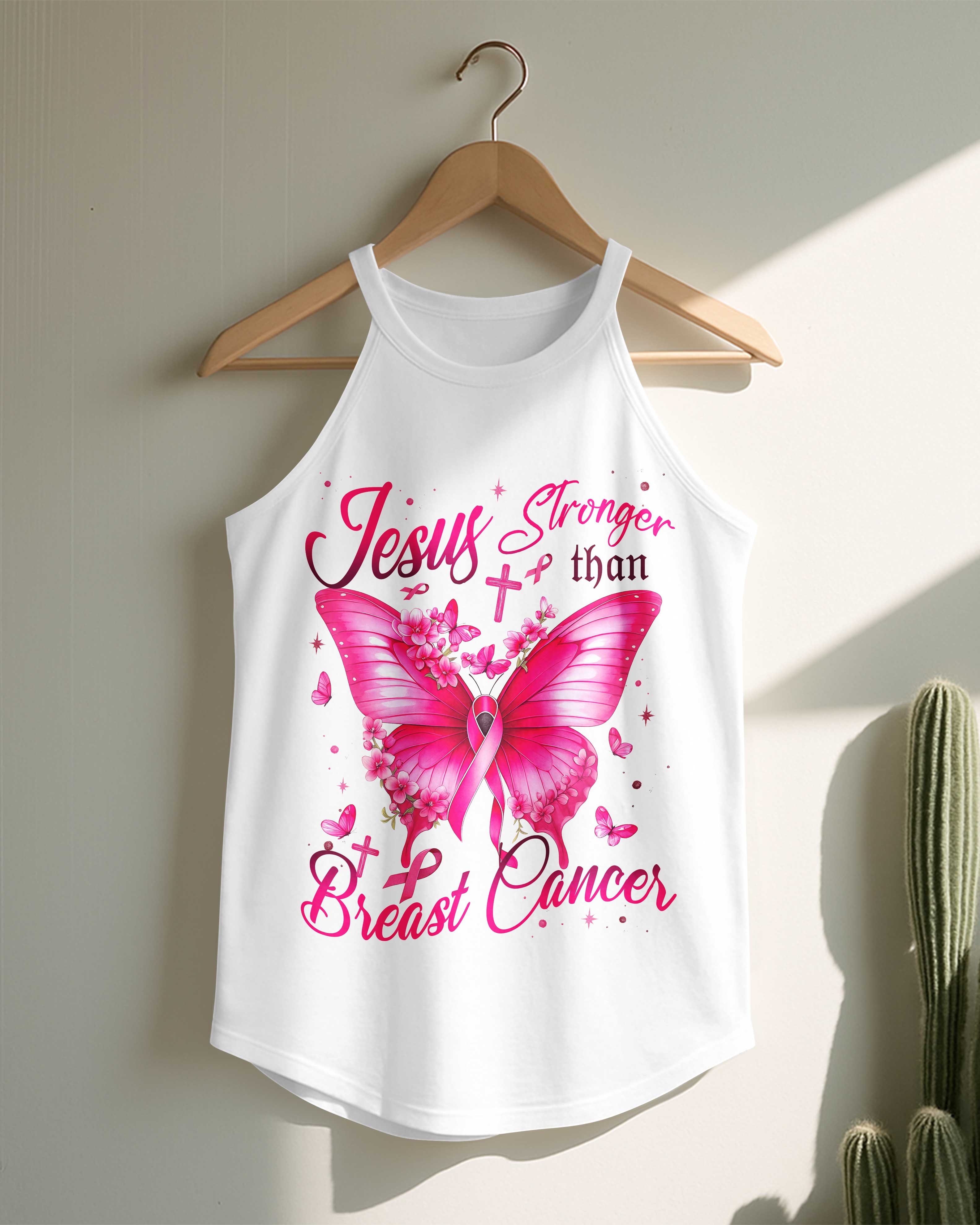 Jesus Stronger Than Breast Cancer Rocker Tank Top