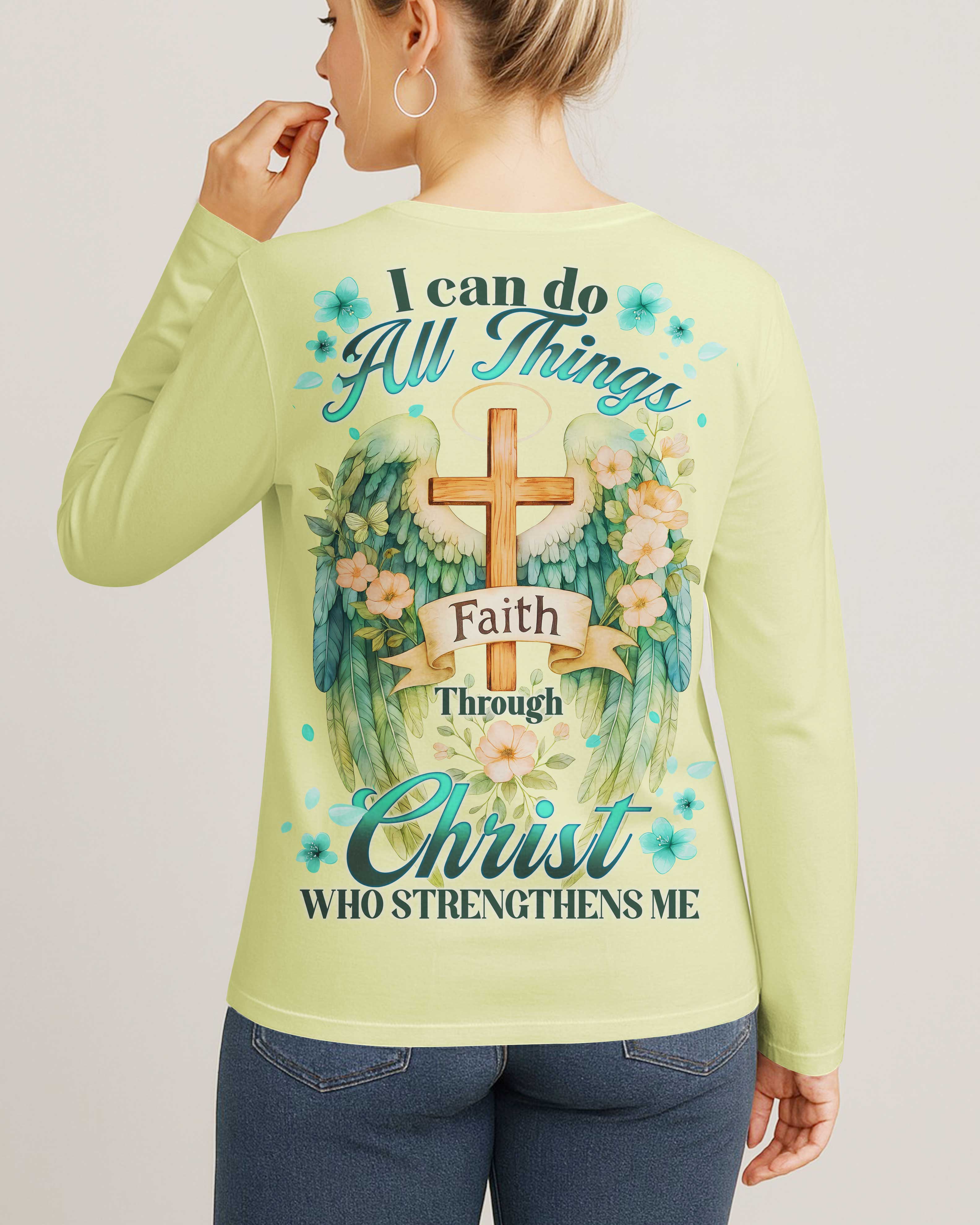 I Can Do All Things Faith Through Christ V-neck Long Sleeves Shirt