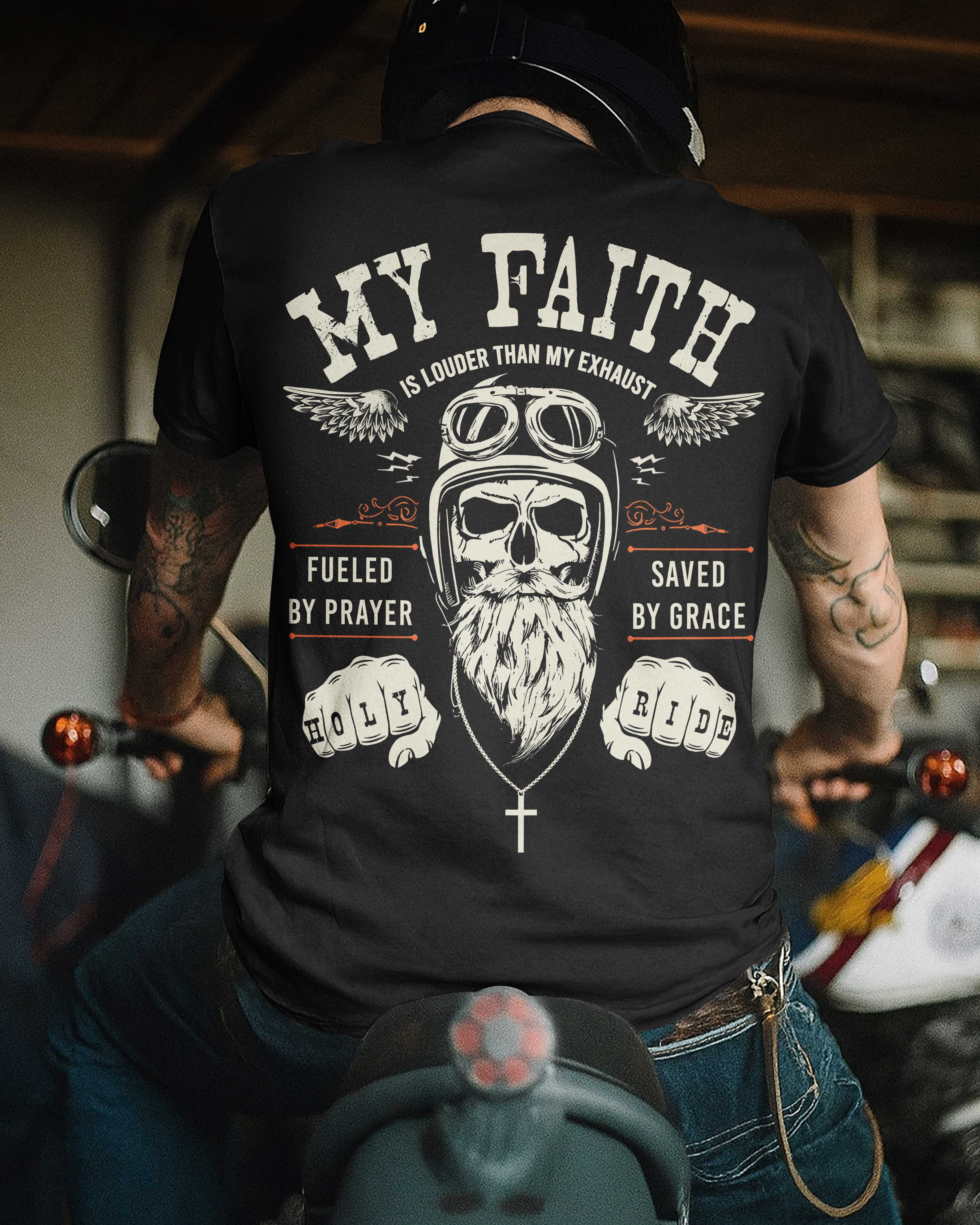 My Faith Is Louder Than My Exhaust All Over Print T-Shirt