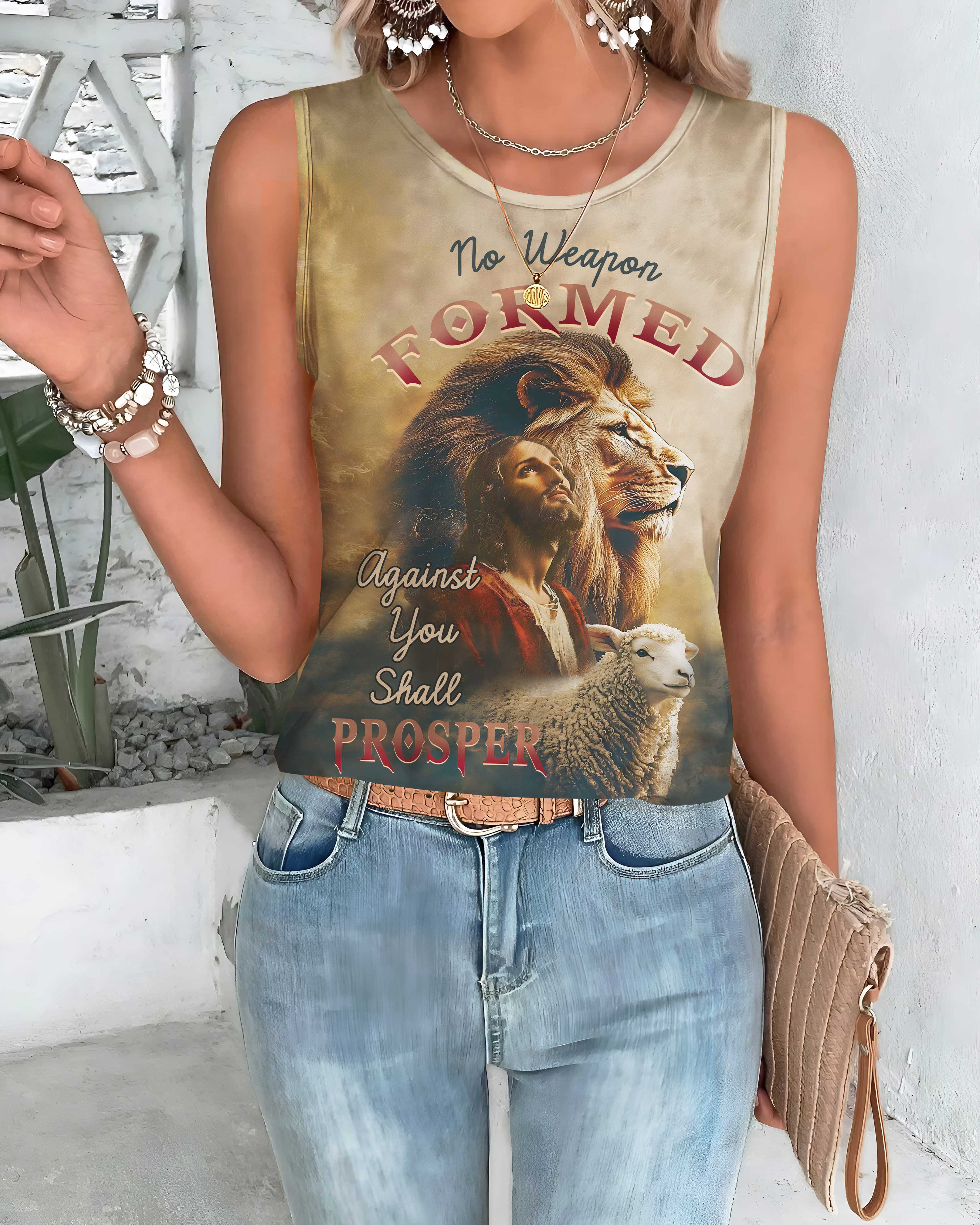 No Weapon Formed Against You Shall Prosper All Over Print Cut Out Wrap Back Tank Top