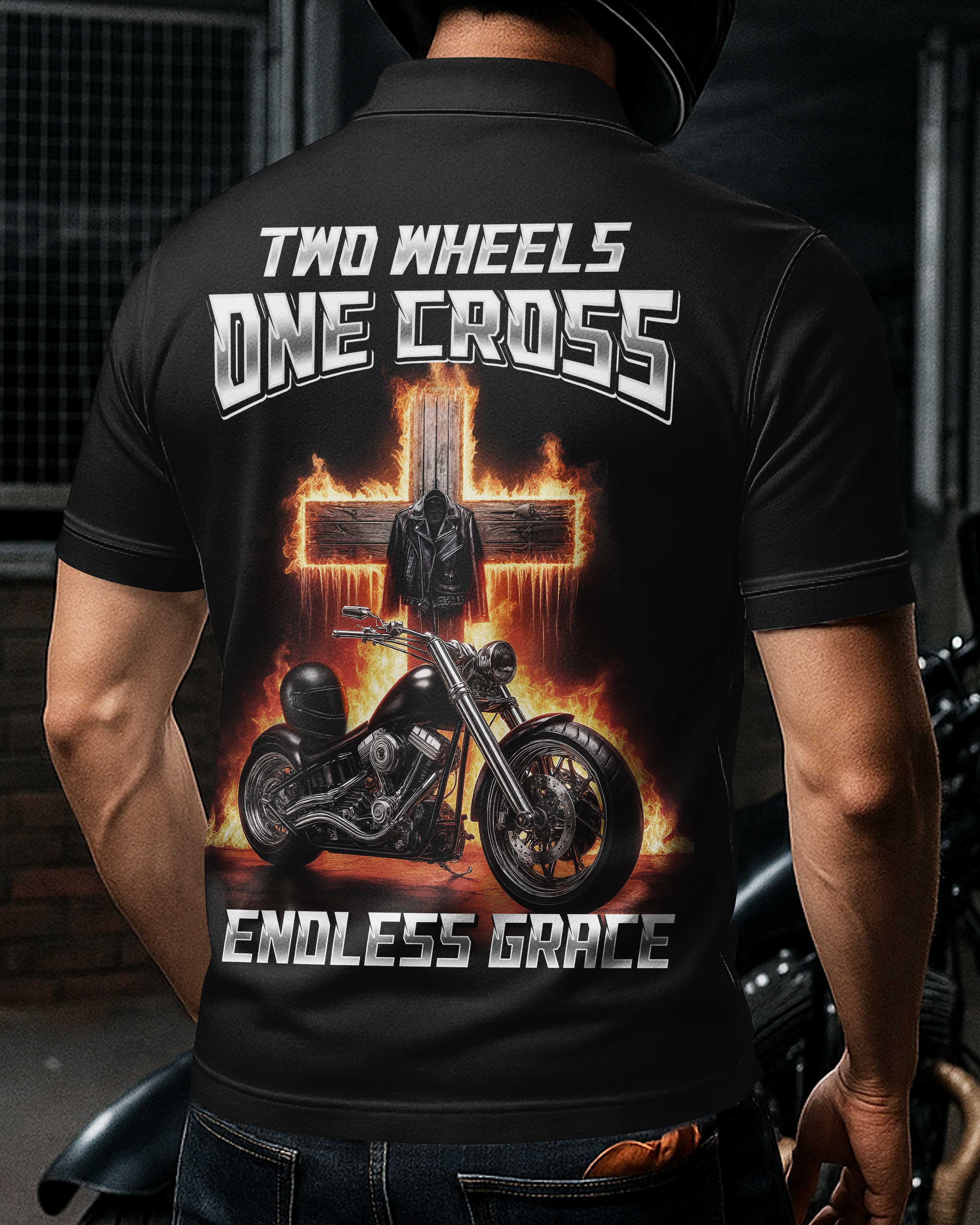 Two Wheels One Cross Endless Grace All Over Print Polo