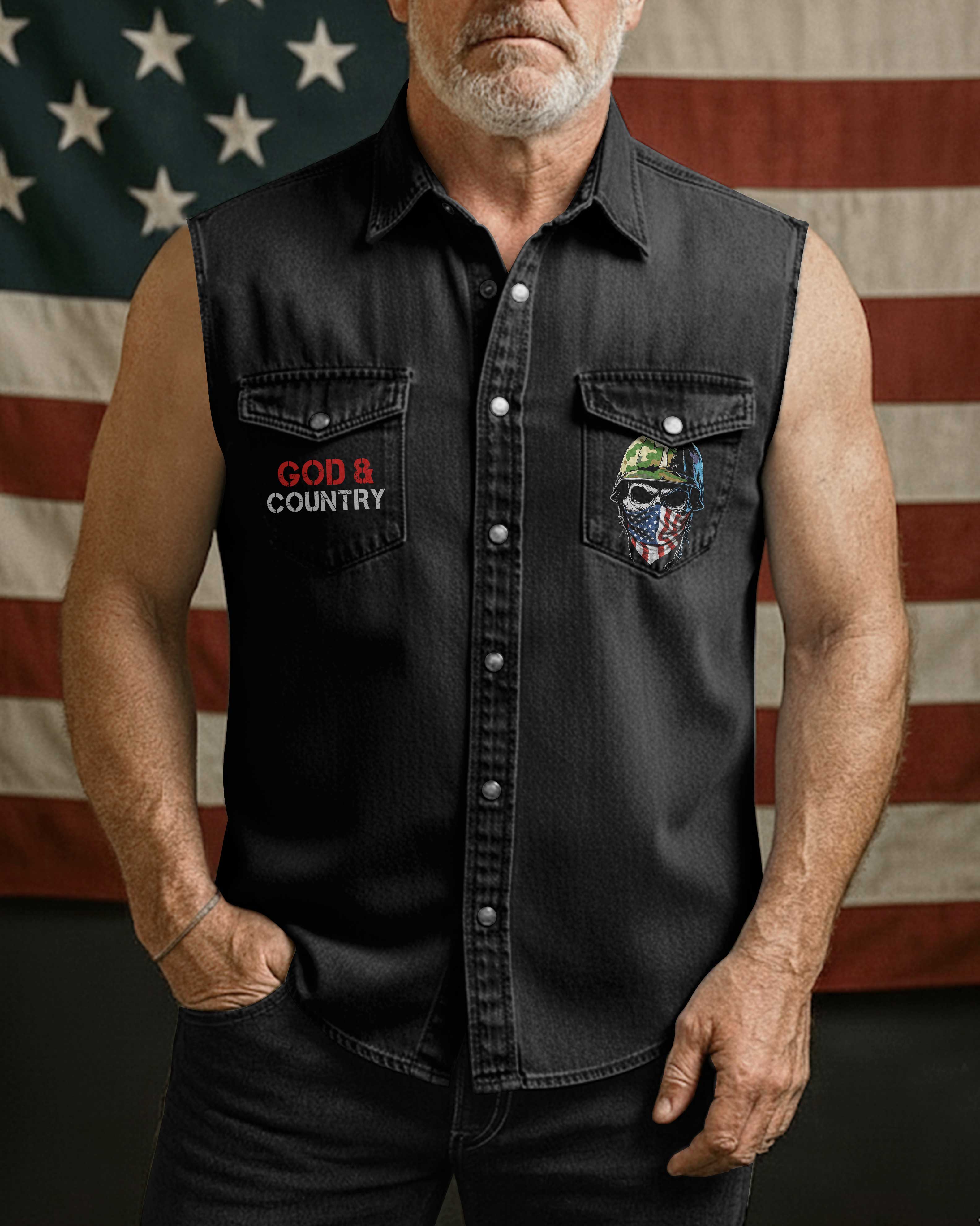 Born To Serve Sleevesless Denim Shirt