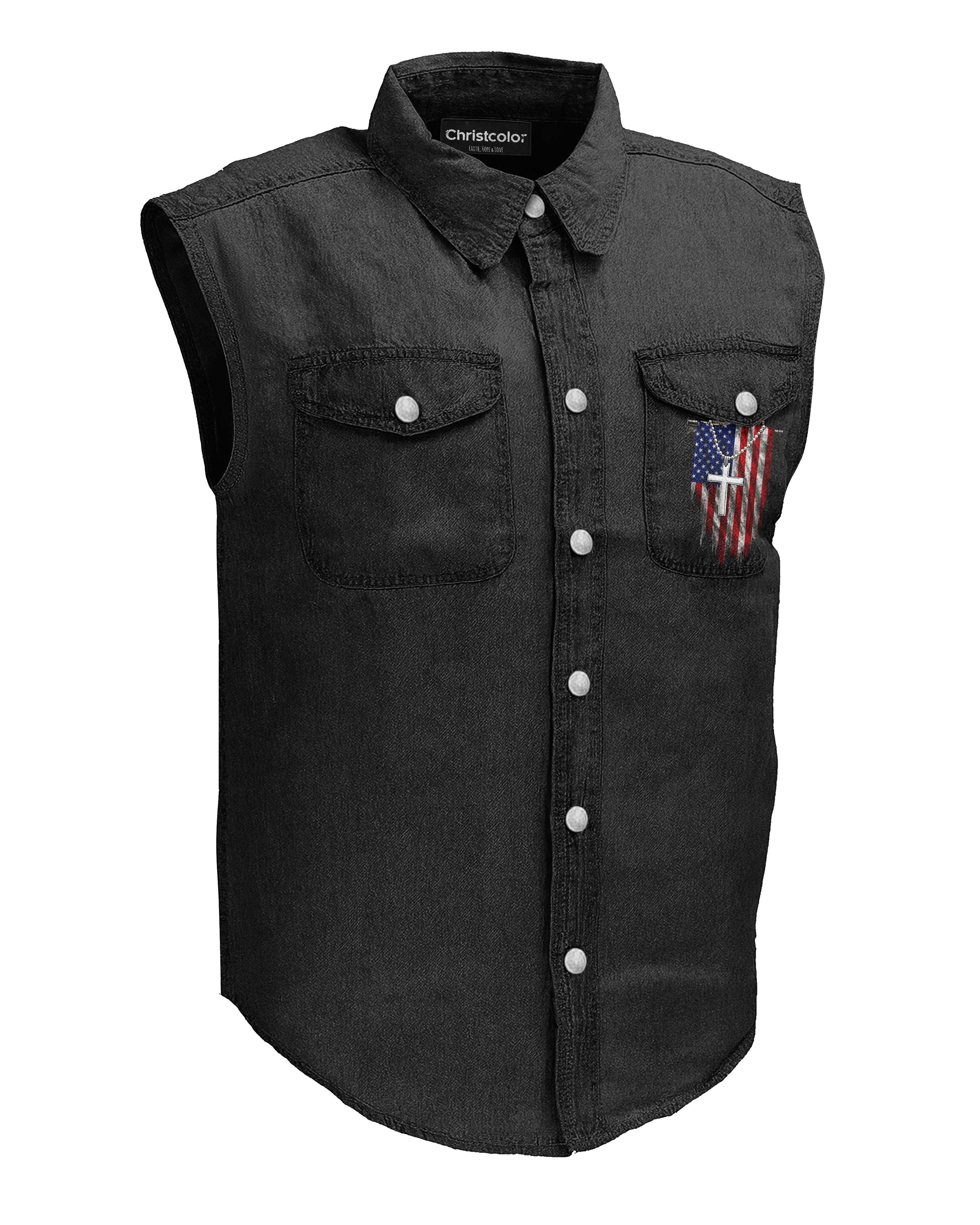 Christian Veteran Sleevesless DenimShirt