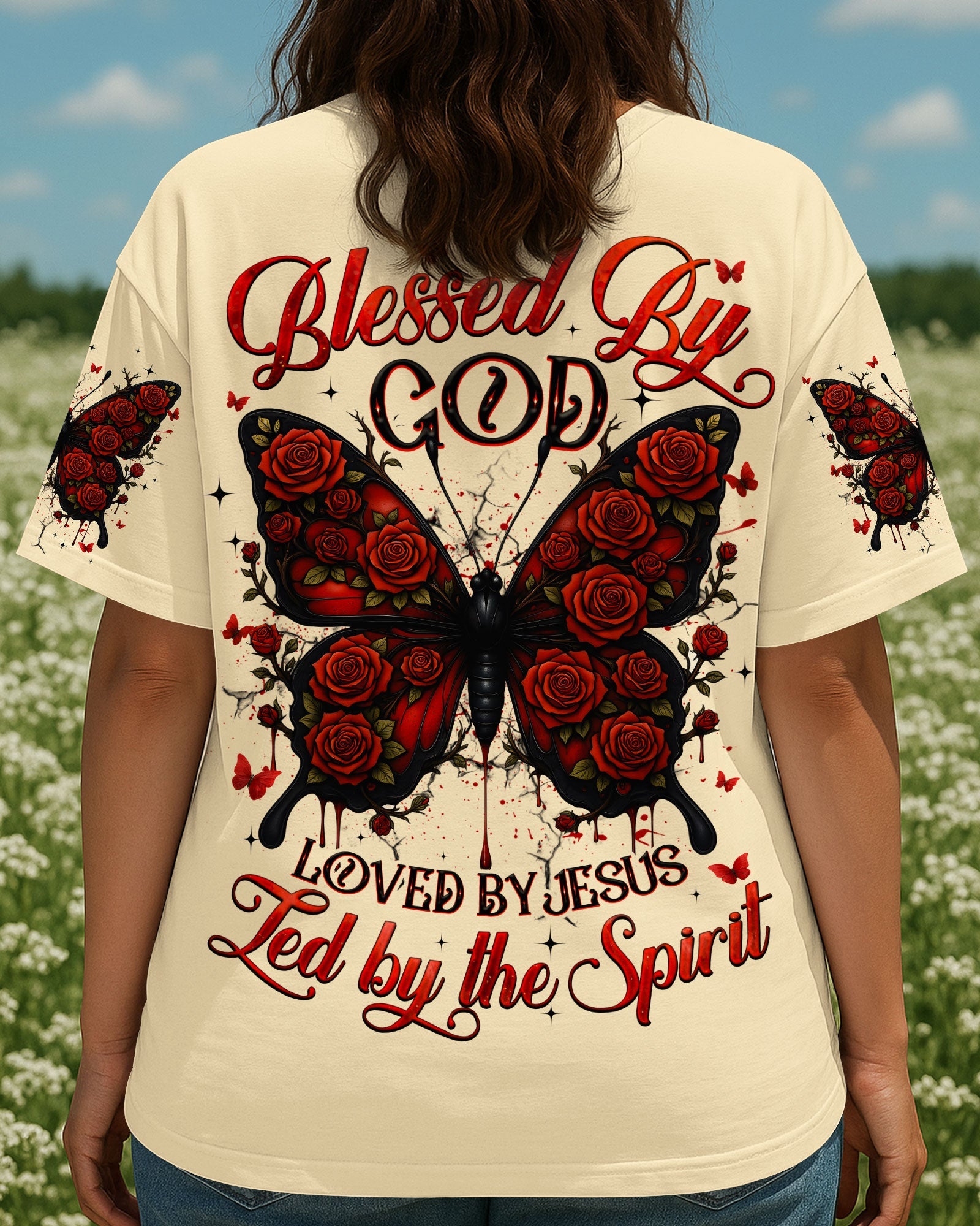 Blessed By God Loved By Jesus Butterfly Women's All Over Print Shirt - Tyqy1808253