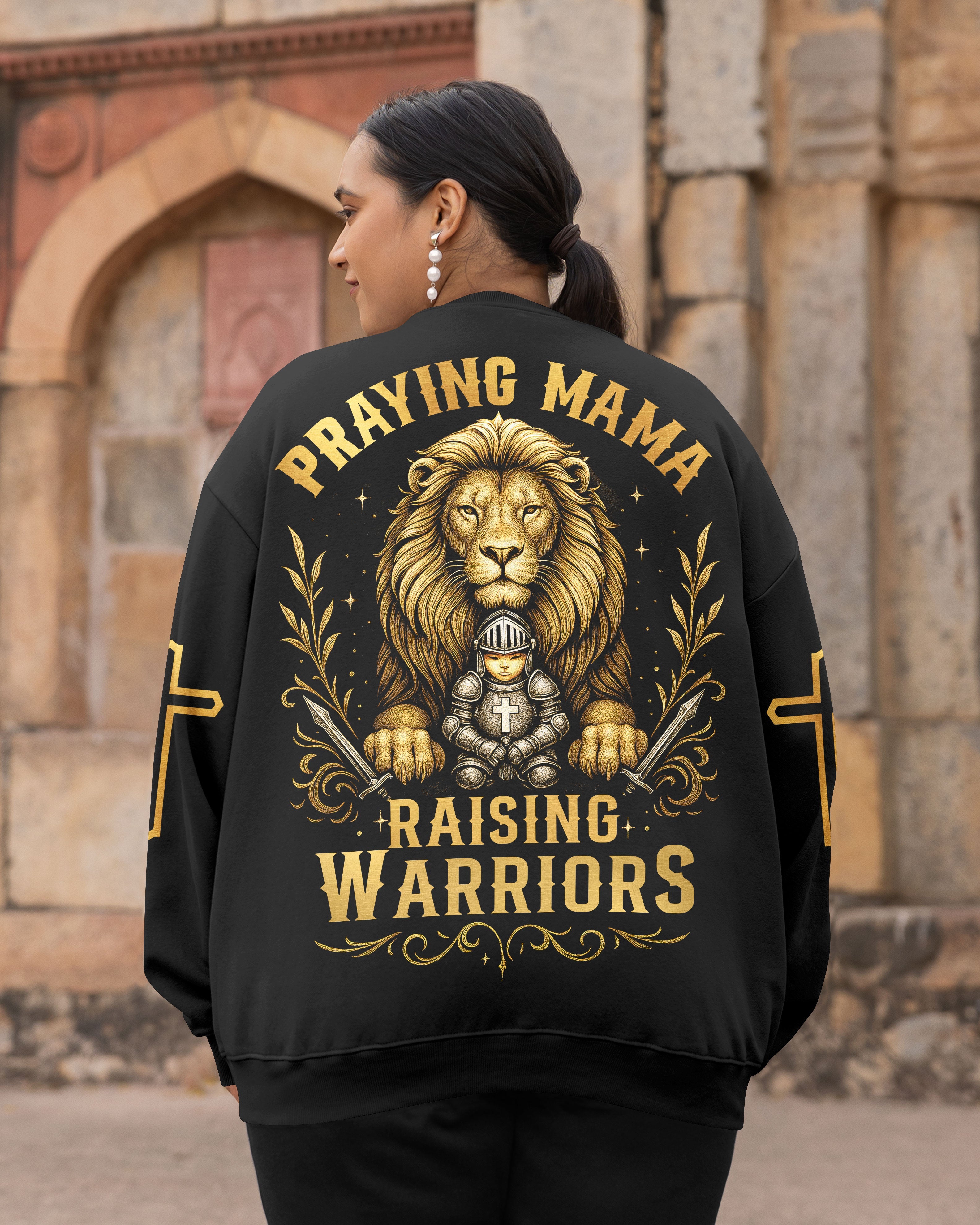 Praying Mama Raising Warriors All Over Print Sweater