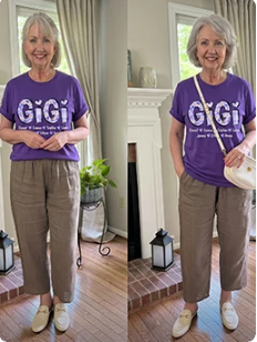 Happy customer wearing GiGi tee